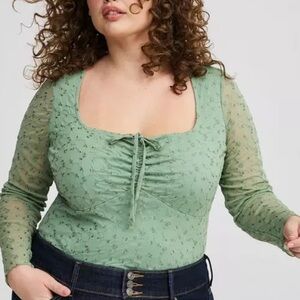 Green Ruched Women Top